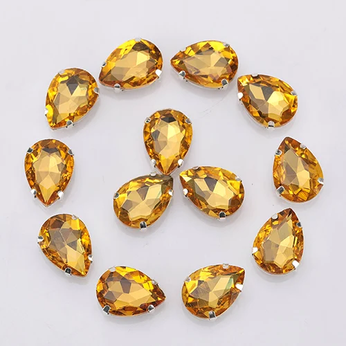Gold Yellow Блестящие каплевидные кристаллы пришивные стразы свободное платье с декоративной отделкой камни стеклянные стразы с плоской задней частью для одежды 10 шт. S059 - Цвет: Gold Yellow