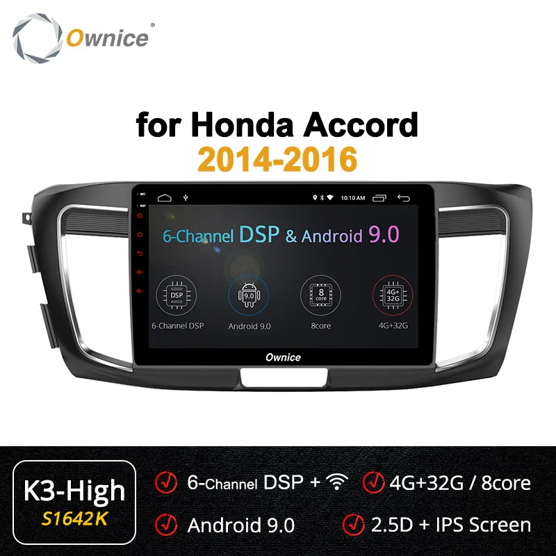 Ownice 10.1" Android 9.0 Car Radio Player GPS Navi k3 k5 k6 for HONDA Accord 9 DVD 4G LTE 360 Panorama DSP SPDIF - Цвет: S1642 K3-High