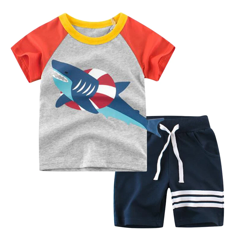 BINIDUCKLING 2019 летний комплект детской одежды для маленьких мальчиков футболка с