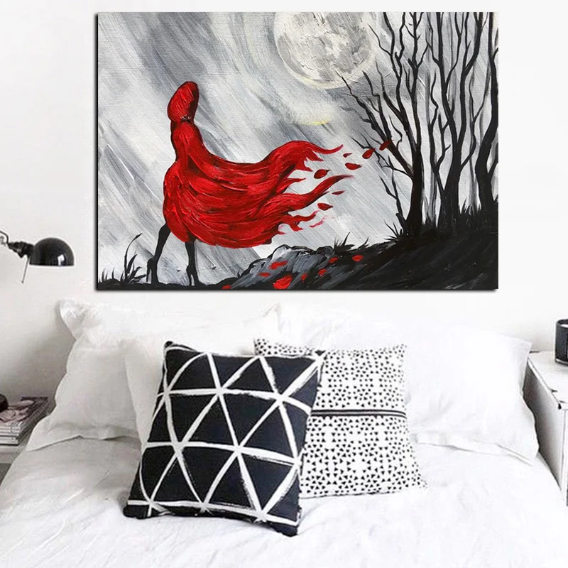 Современная абстрактная картина с красными длинными волосами девушка лес маслом