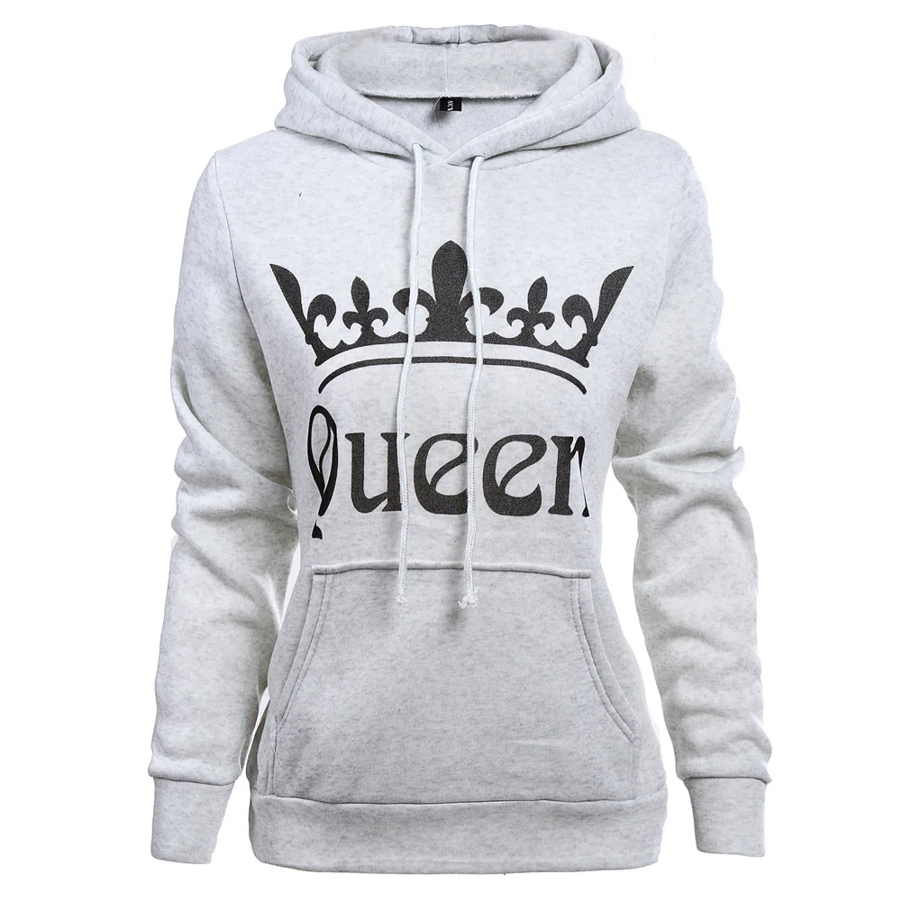 Толстовка с капюшоном для женщин и мужчин Повседневная принтом King Queen пар |