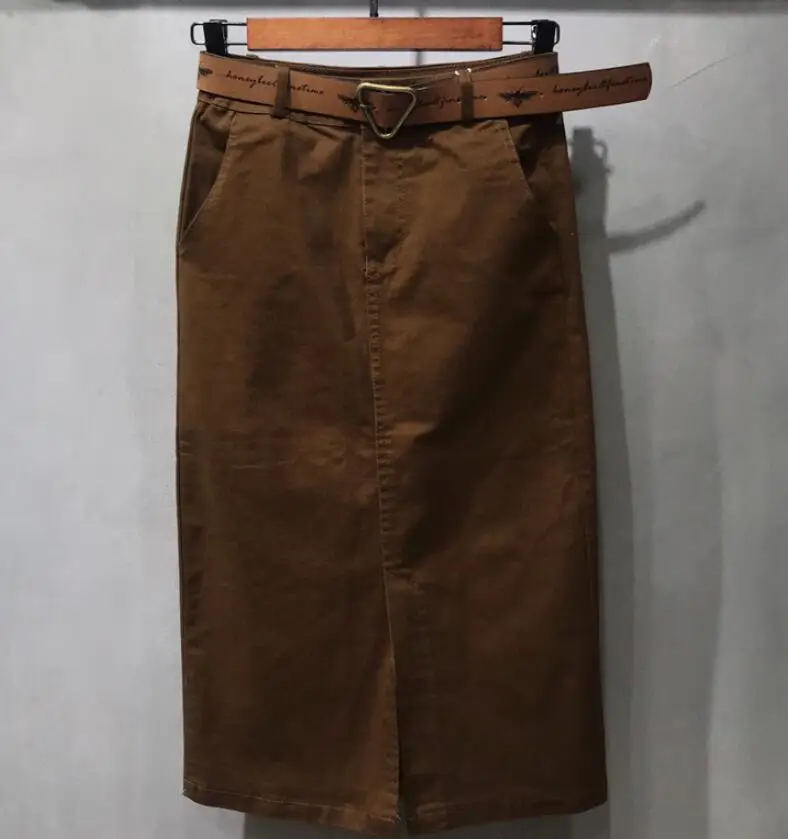 Spring autumn new fashion high waist front split package hip step denim skirt knee-length jeans | Женская одежда