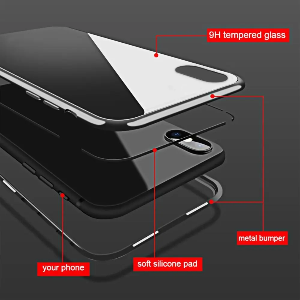Ascromy Магнитный чехол для iPhone X Алюминий металлическая оправа закаленное стекло задняя крышка чехол для iPhone 7 Plus, 8, 6, 6 S 10 магнитные аксессуары