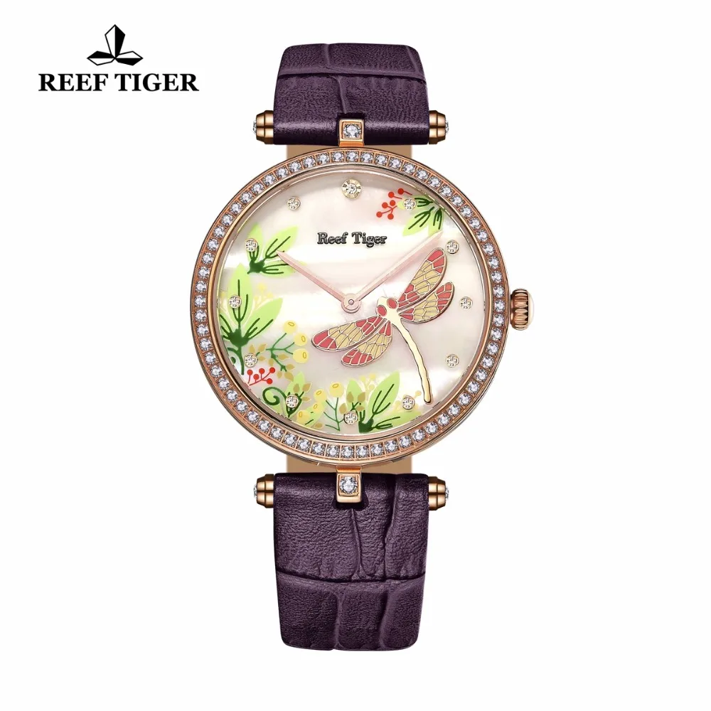 Риф Тигр/RT бриллиантами модные часы для Женская кожаная обувь ремешок кварцевые