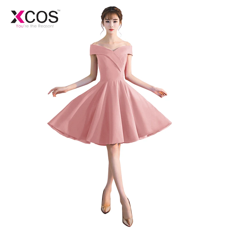 Rose Gold Новые платья для выпускного вечера Красное Атласное Короткое мини-выпускное платье с открытыми плечами дешево - Цвет: Rose Gold