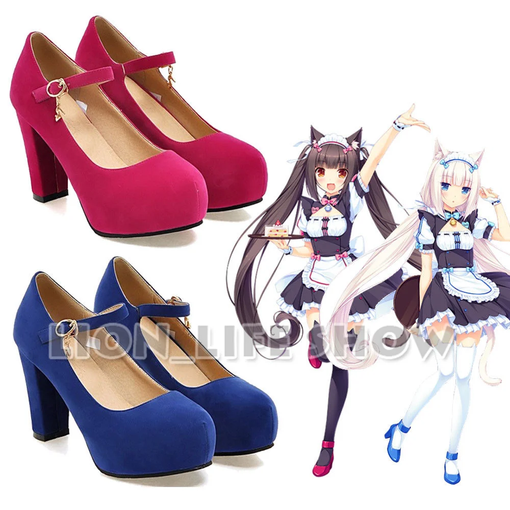 Nekopara Chocola ванильное аниме Maidservant Лолита синий красный обувь для костюмированной вечеринки туфли-лодочки на высоком каблуке