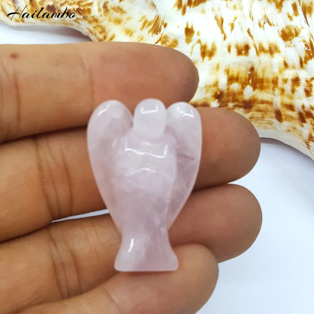 10pcs Elegant Natural Rose Pink Quartz Crystal Beads Angel Statue Carved Standing Figurine With Wing Pendant Charms TS08# | Украшения и
