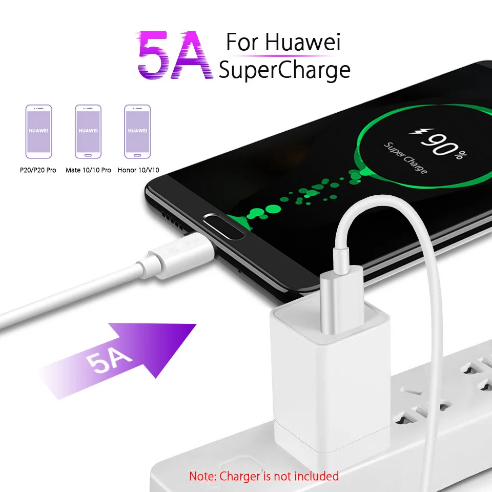 Оригинальный кабель USB Type C для Huawei SuperCharge 5A P20 P10 Plus Mate 10 9 Pro Honor V10 V9 8 быстрой
