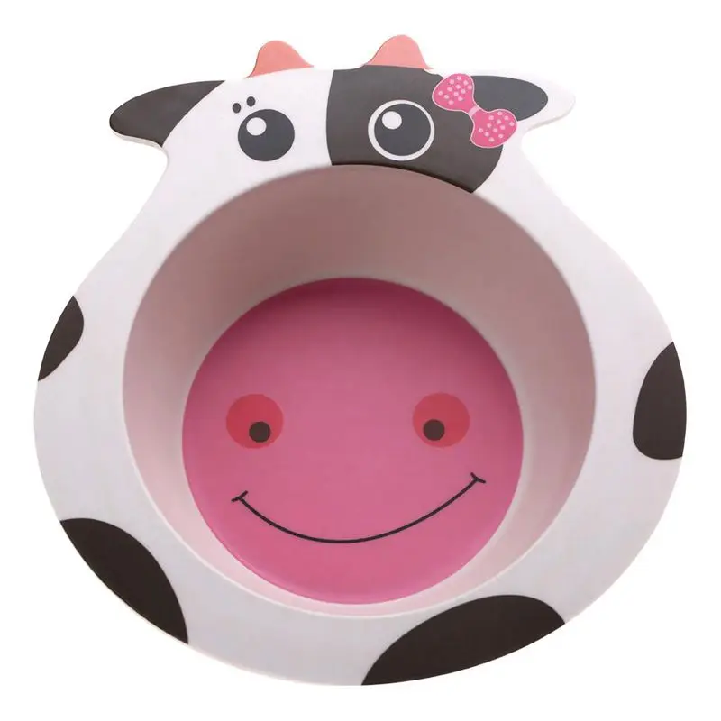 cow 5 шт./компл. мультфильм детские набор посуды из бамбукового волокна; Лев чаша таблички для детей ясельного возраста, комплекты детская посуда столовые принадлежности Комплектная посуда Лидер продаж - Цвет: cow