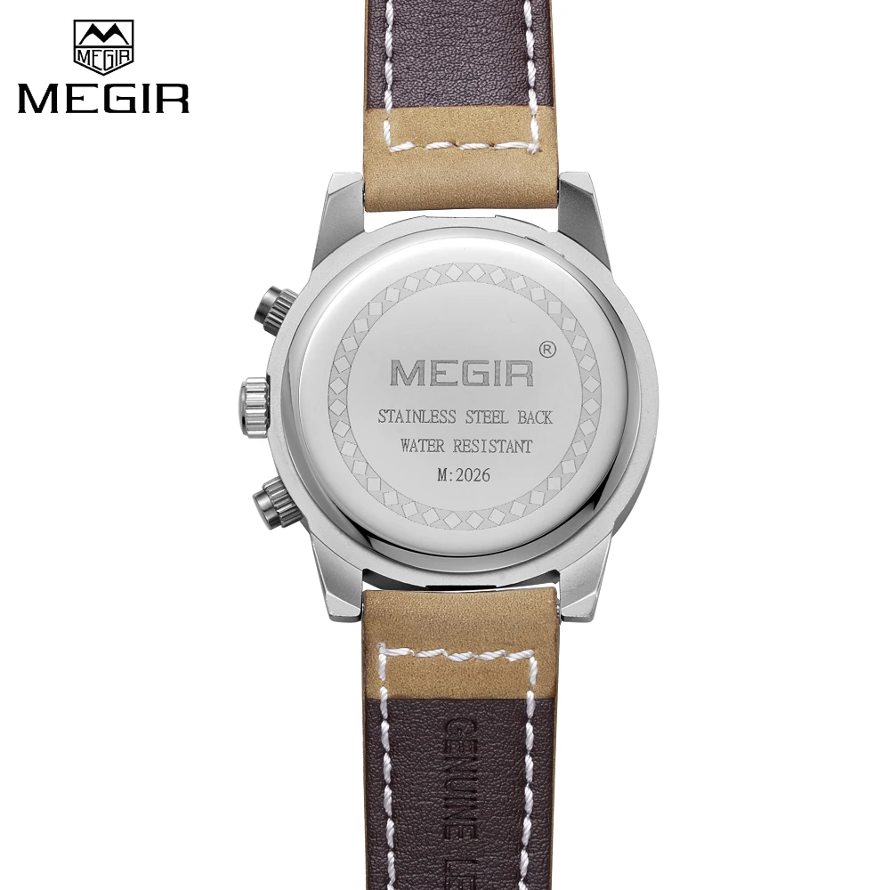 MEGIR модные роскошные брендовые кожаные мужские кварцевые часы спортивные мужские часы в стиле милитари Chronogragph мужские Relogio Masculino