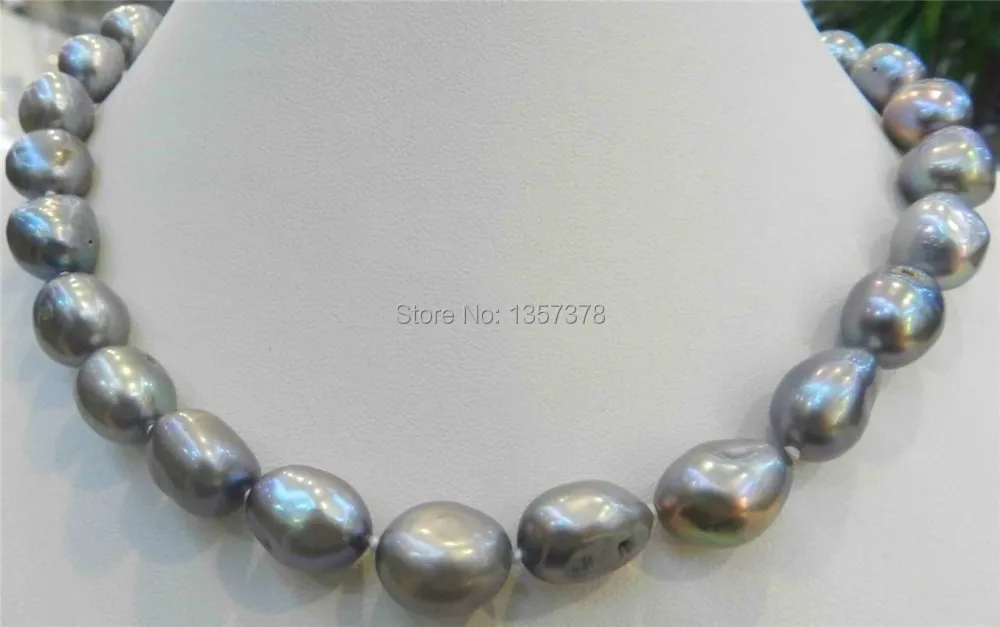 

free shipping LARGE 10-141MM GRAY REAL BAROQUE CULTURED PEARL NECKLACE