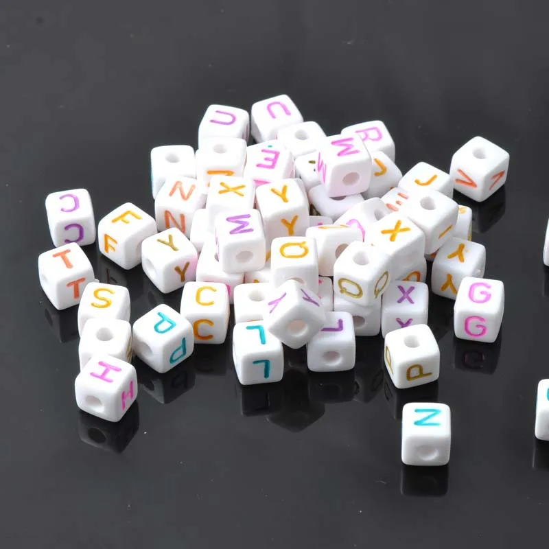 

Mixed White colorful acrylic Alphabet Letter Cube beads for jewelry making DIY 10mm 100PCs KL24