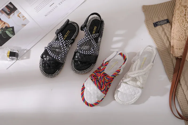 summer new women's platform sandals flat Women Shoes Sweet Lace-up Women's Open Toe Sandals Roman Mixed Color Shoes