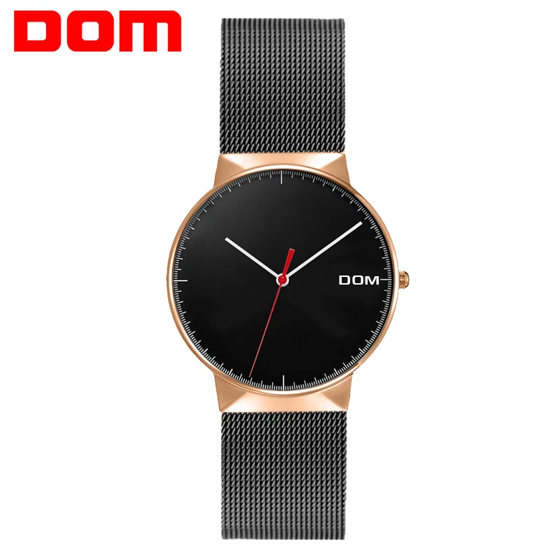 Женские часы DOM Brand Black Простые Модные кварцевые женские розовое золото тонкие