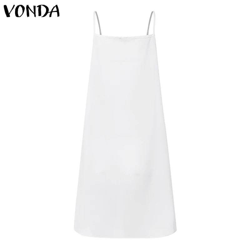 VONDA, короткие платья, 7 цветов, сексуальное женское платье-майка с тонкими бретельками, однотонное повседневное нижнее белье, платья размера плюс 5XL