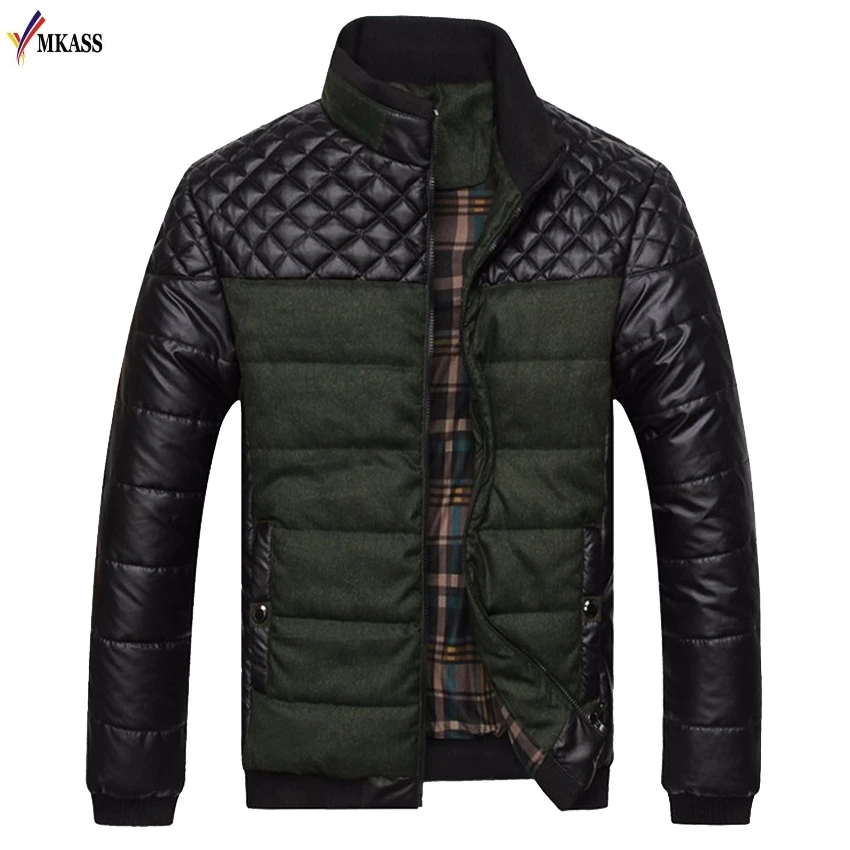 

Hot New Brand Men's Winter Jackets and Coats 4XL PU Patchwork Designer Jackets Men Outerwear Winter Men Parkas Male Clothing