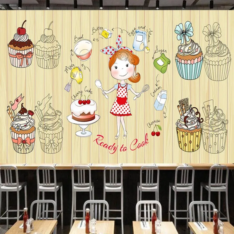 Фото обои деревянный фон милый десерт магазин бумажный стаканчик торт настенная