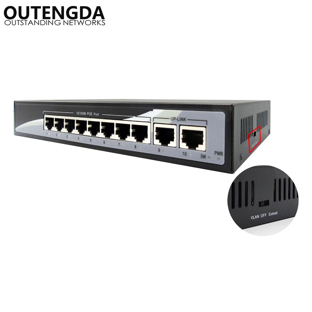 8 + 2 100 Мбит/с PoE коммутатор питания Ethernet порт Uplink 0 Гбит/с по IEEE 802.3af на 150 Вт для