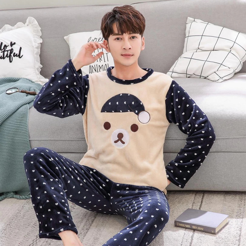 Толстые теплые милый мультфильм фланель пижамы для девочек мужчин 2018 Зима с