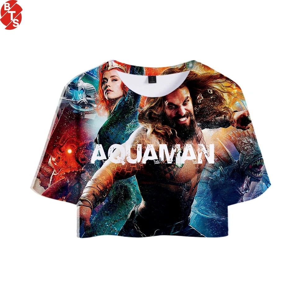 Aquaman 3D короткий топ с принтом женские летние футболки коротким рукавом 2018 горячая