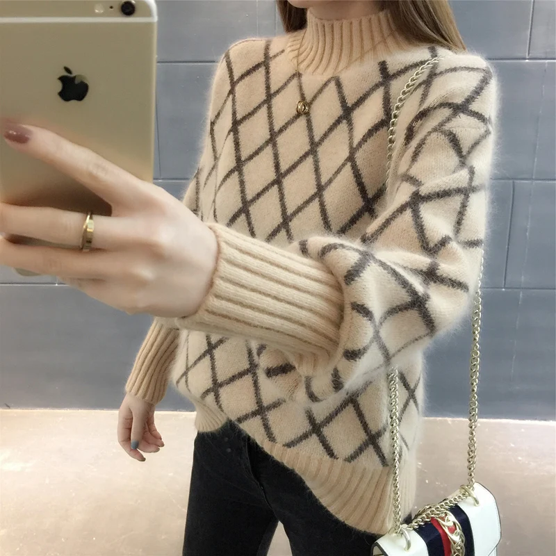 Pull Femme Autumn Winter Women Cashmere Sweaters And Pullovers Striped Thick Knitting Sweater Female Loose Knit Jumpers | Женская одежда