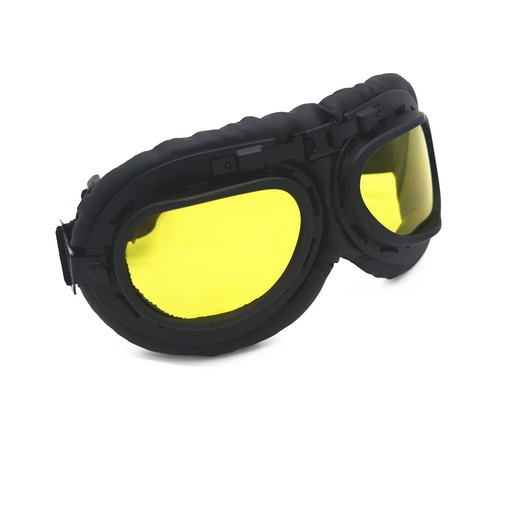 Yellow Lens Mooreaxe мотоциклетные очки Oculos Gafas велосипедные солнцезащитные очки кожаная оправа UV400 ветрозащитные Ретро винтажные очки на шлем - Цвет: Yellow Lens