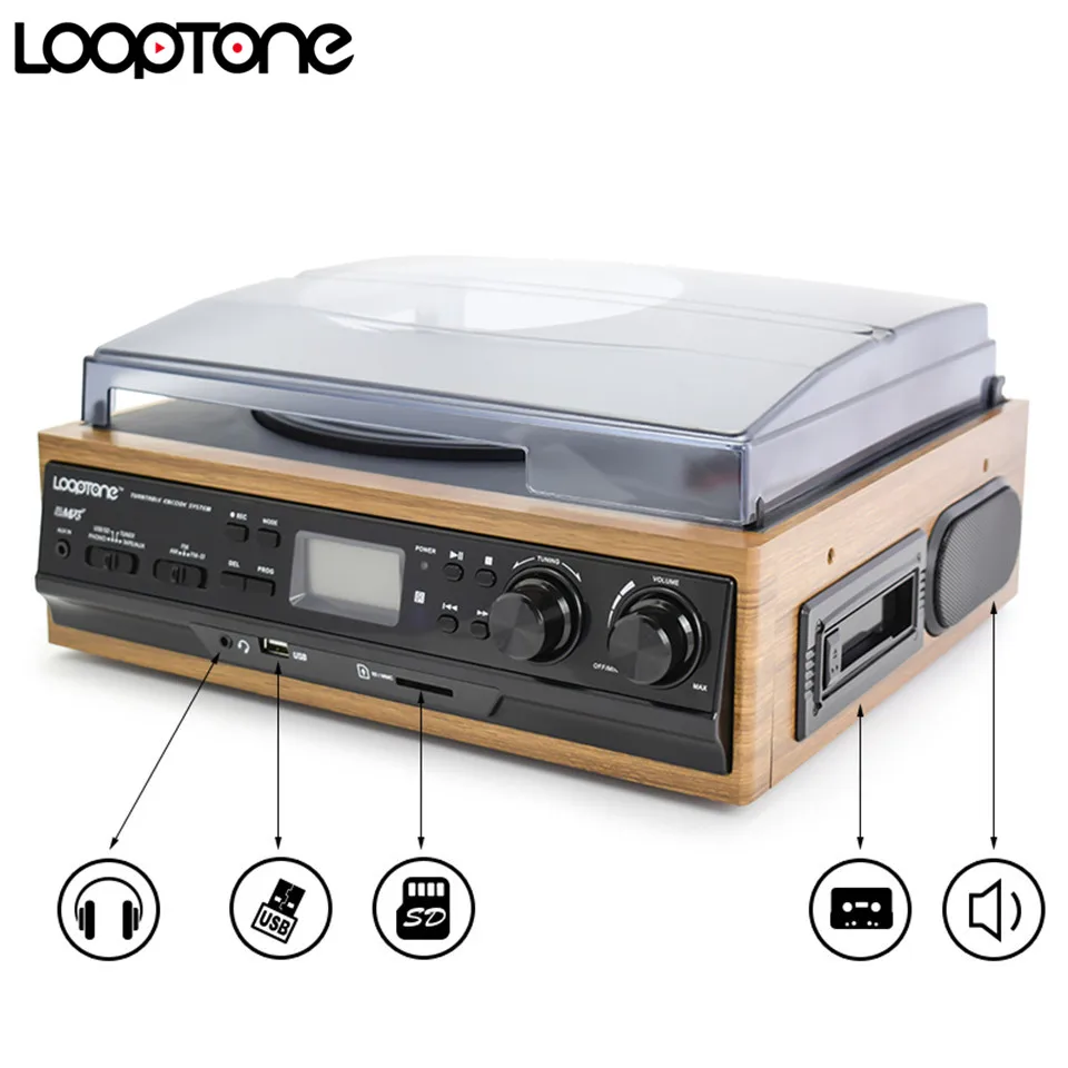 LoopTone USB проигрыватель виниловых дисков 2 встроенные динамики проигрыватели W/AM/FM радио кассеты LP запись