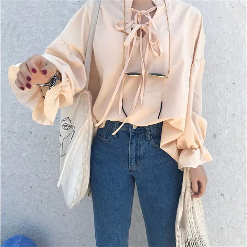 Summer Women Shirts 2018 Korean Fashion Chic Green Black Tops Loose Sunscreen Female Sweet Puff Sleeve Slim Blouse | Женская одежда