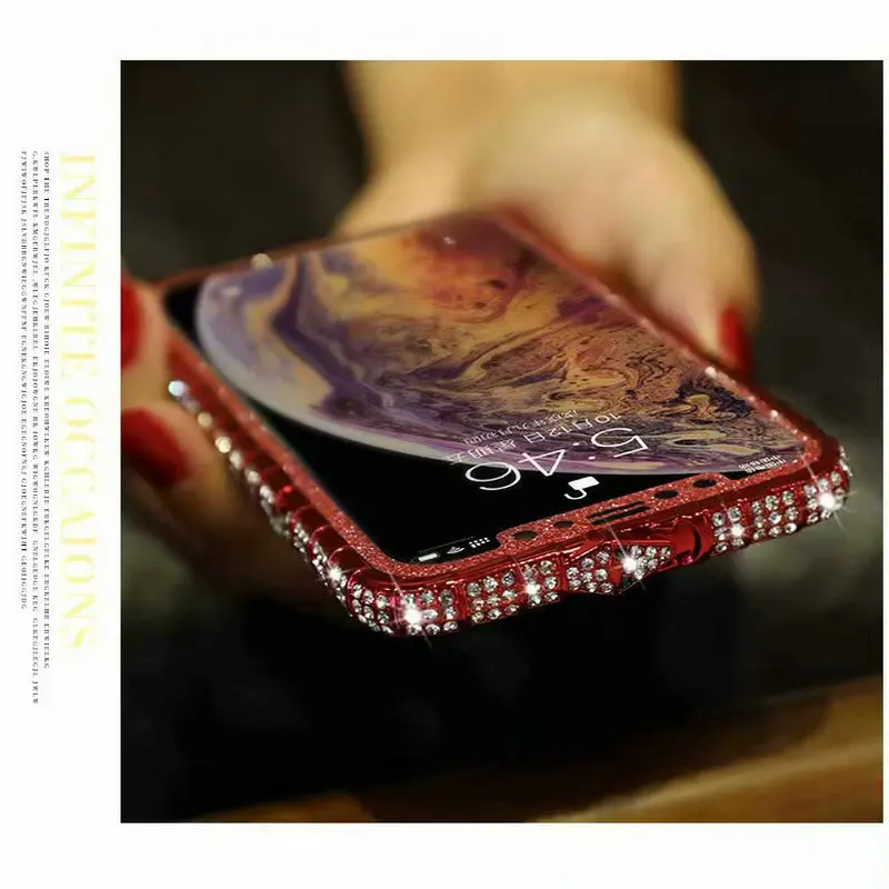 Для iPhone 11 Pro Max 8 7 6S Plus, блестящий чехол, алмазная рамка, блестящая змея, стразы, блестящий бампер, чехол для iPhone XR Xs Max