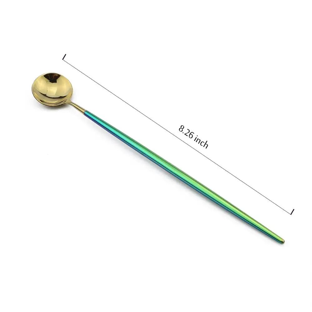 Long Handle Spoon JANKNG Роскошная Радужная столовая посуда Золотой набор столовых приборов 18/10 нержавеющая сталь Палочки для еды набор серебряных изделий столовая посуда нож вилка - Цвет: Long Handle Spoon