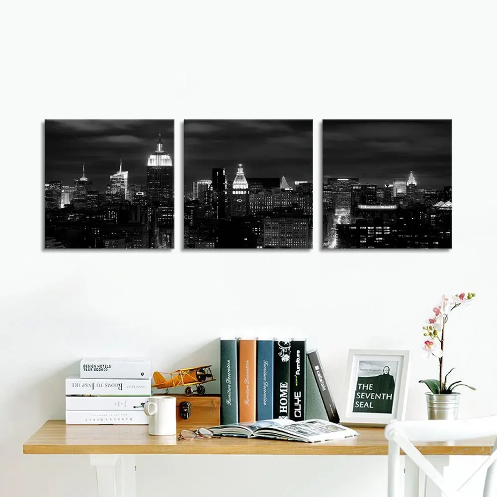 Настенные картины черного и белого цветов с изображением Нью-Йорка 3 шт. | Дом сад