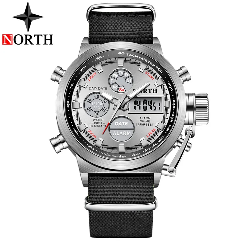 NL Black White NORTH спортивные часы мужские военные кварцевые часы для мужчин аналоговые светодиодные цифровые кожаные нейлоновые мужские часы повседневные водонепроницаемые наручные часы - Цвет: NL Black White
