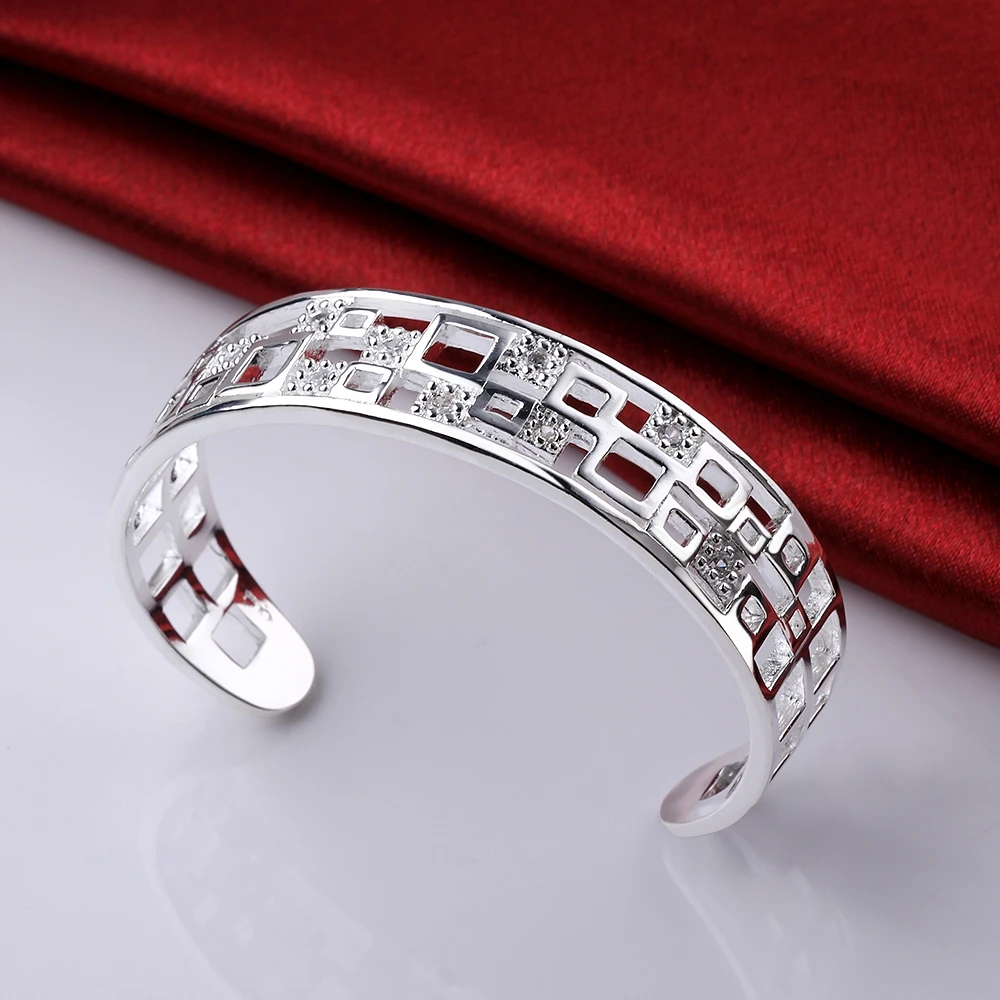 Высокое качество покрытием Серебряный квадрат Кристалл женские браслеты