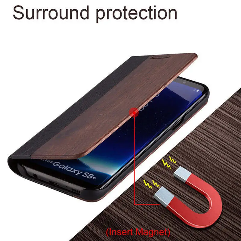 Роскошный Деревянный флип чехол для samsung Galaxy S7 Edge 2019 держатель карт Магнитный