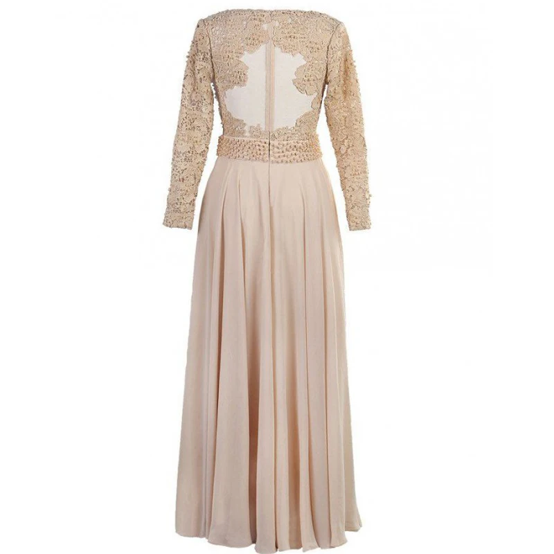 Новое Прибытие Шампанское мать Невесты Платье V Шеи Аппликации С Длинным Рукавом