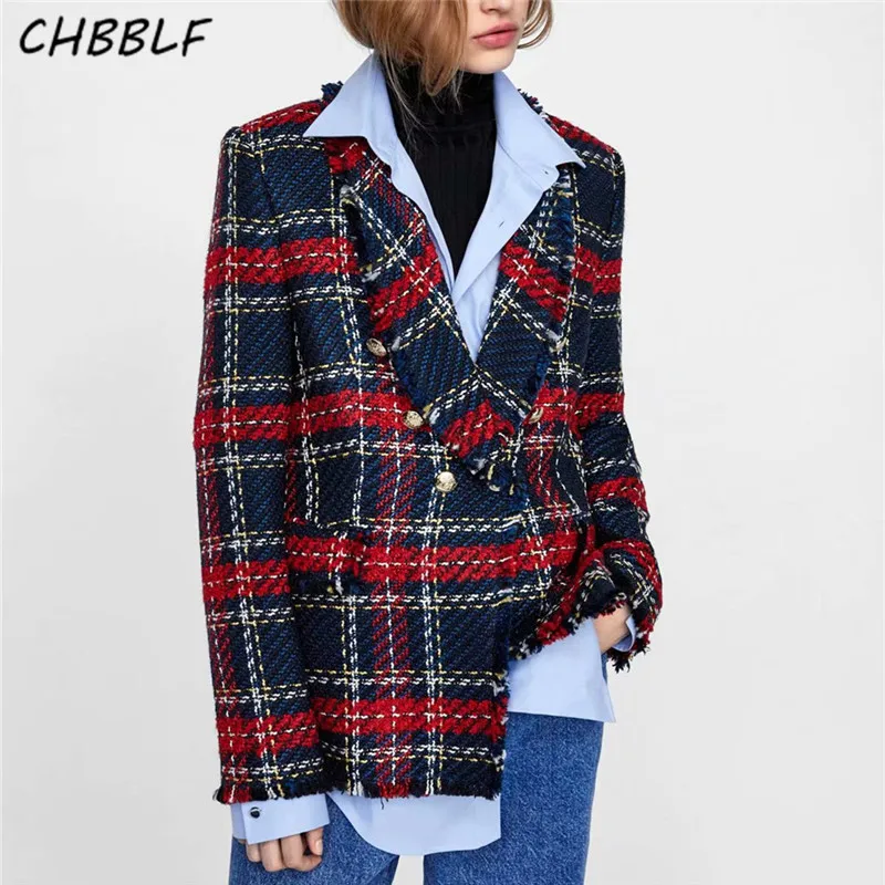 Женский твидовый Блейзер CHBBLF блейзер с кисточками и длинным рукавом на кнопках