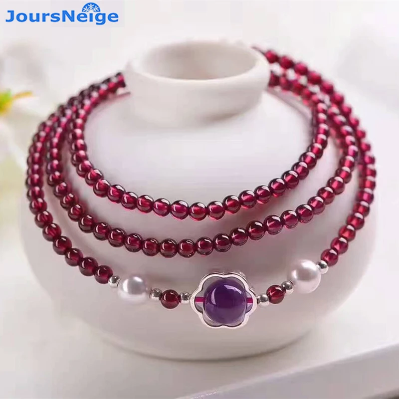 

Wholesale Natural Garnet Stone Bracelets Wine Red Bead With Tibetan silver Bracelet Women Crystal Multilayer Bohemian Jewelry