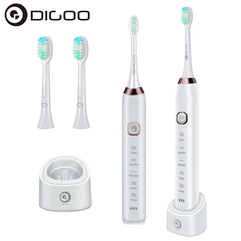 Электрическая зубная щетка Digoo с 2 насадками для зубной щетки водонепроницаемая 5