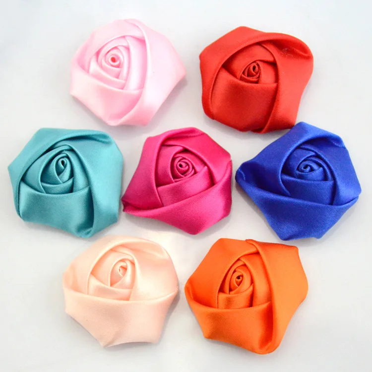 

Yundfly 30pcs/lot Mini Satin Ribbon Rose Flower Handmade Rolled Rosettes For Hair Clip Headband DIY Headwear Hair Accessories