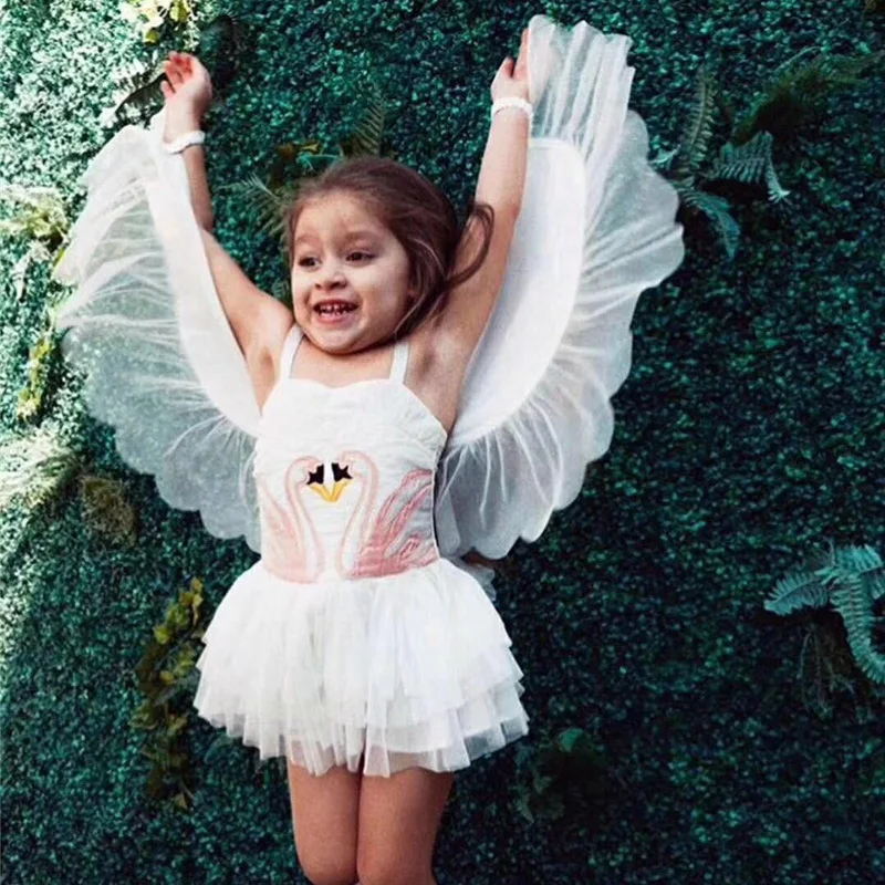 Girls Dress with wings Princess Swan Flamingo Cosplay Costume With Wings Cotton 4 Layers Kids Birthday Party Halloween Fan | Тематическая