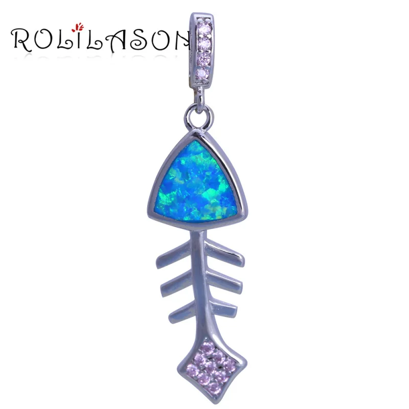 Rolilason новых рыбных костей Шарм Подвеска Оранжевый Кристалл опал серебряный кулон