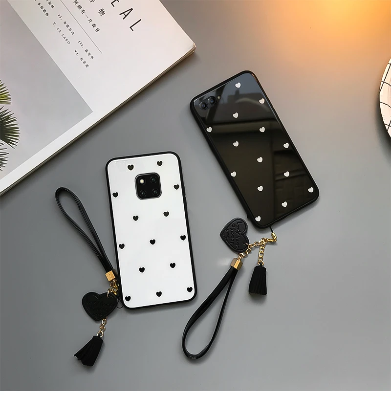 BONVAN чехол из закаленного стекла для huawei mate 20 Pro mate 20 Love Heart Твердый чехол для huawei mate 20 lite Tassel lanyard чехол для телефона