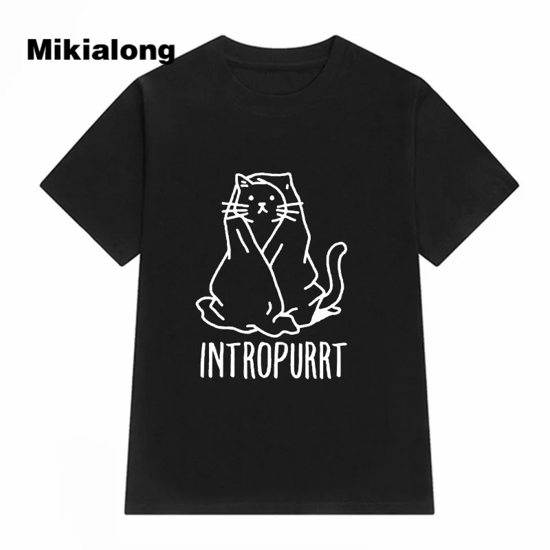 Футболка Mikialong Cat футболка с графическим рисунком женская топ 2017 летняя Милая