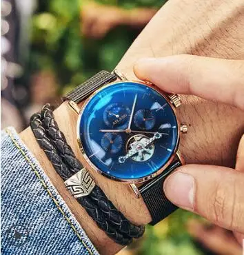 AILANG Relojes часы мужские наручные часы спортивные часы со скелетом 30 м водонепроницаемые автоматические механические часы из нержавеющей стали - Цвет: Color 3 Mesh Band