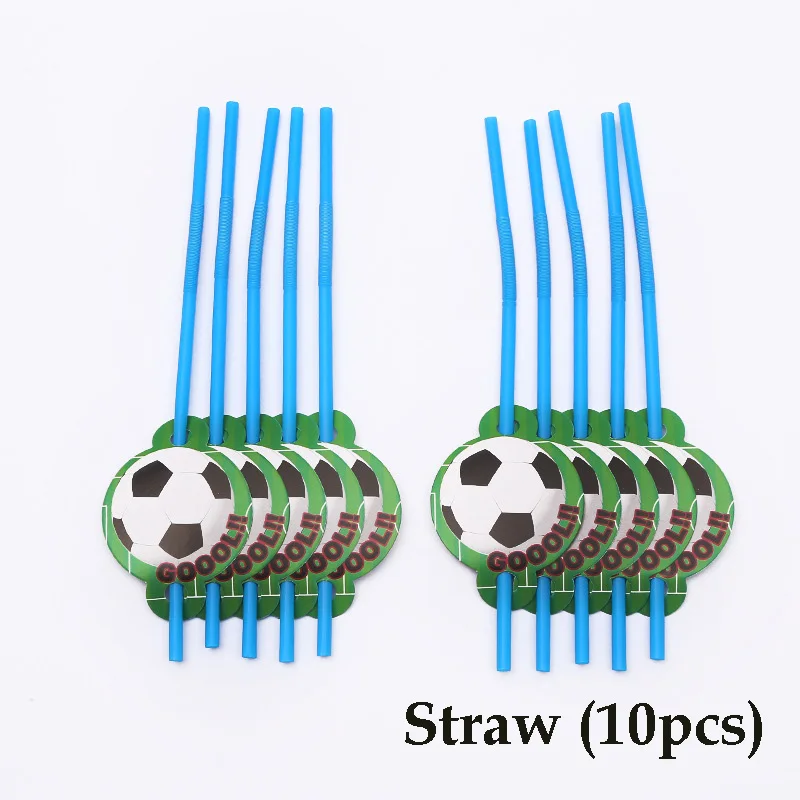 straw 10pcs Футбольные тематические праздничные товары для дня рождения, набор посуды, чашки, скатерть и флаги, соломинка, Детские вечерние украшения для мальчиков - Цвет: straw 10pcs
