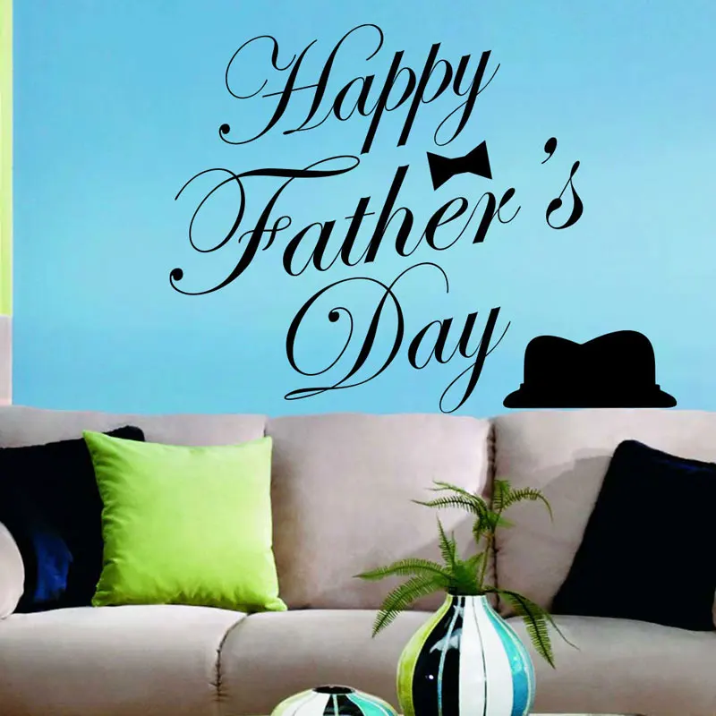 Happy Father's Day Hat Tie Vinyl Wall Sticker Quote Art Home Decor Bedroom Gift Decals Removable Wallpaper FA02 | Дом и сад