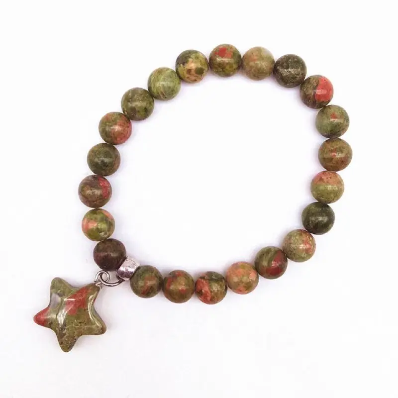 11 цветов натуральный камень Бусины Кулон Пентакль браслеты розовый Кристалл