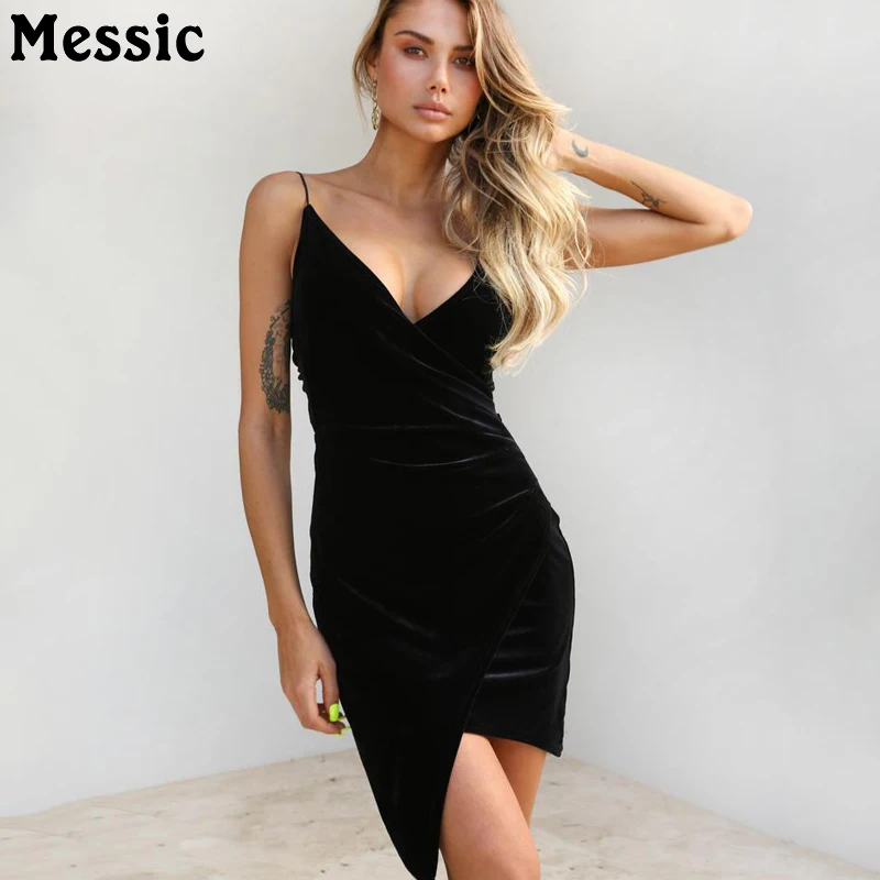 Messic Сексуальная спинки V шеи вечерние мини Платье черного цвета Лето 2018