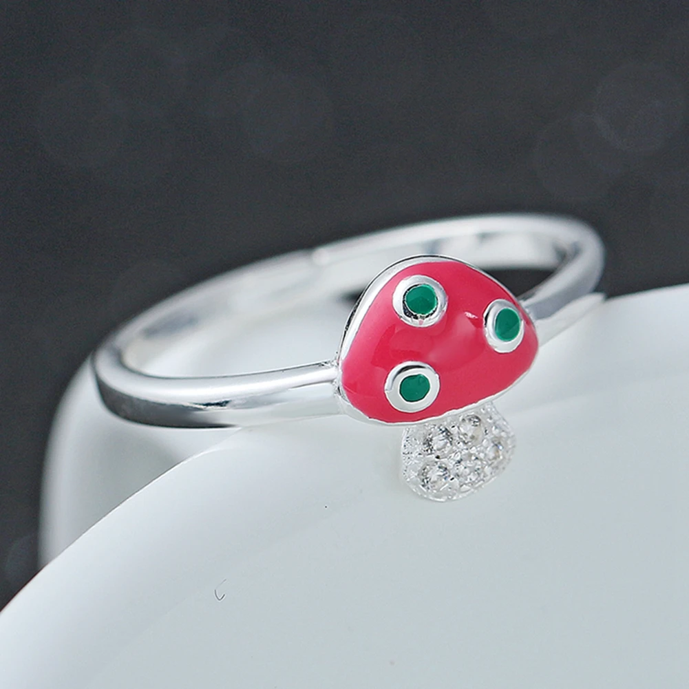 Кольцо детское из серебра 925 пробы с эмалью и розовым грибом | Украшения