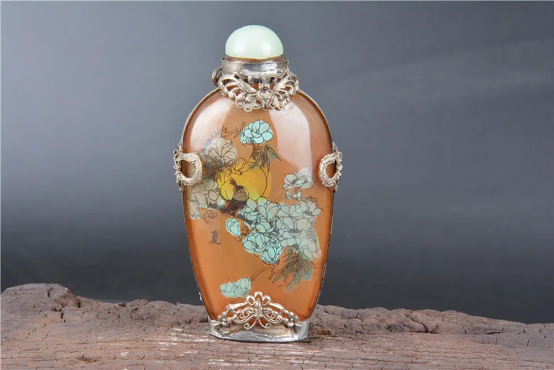 

Collection old antique silver&glass Inside paint snuff bottle,Flower, best adornment & collection, free shipping